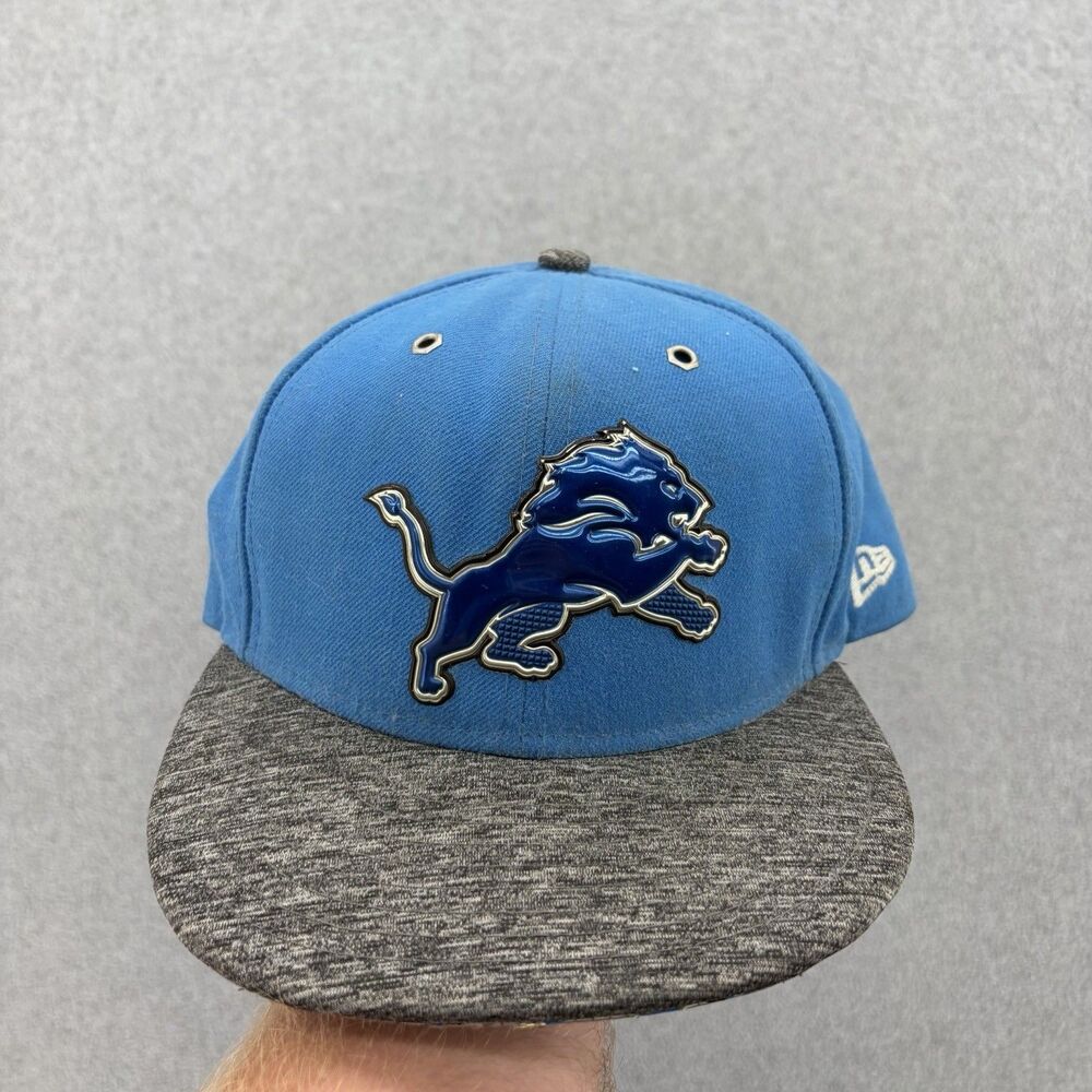 Detroit Lions New Era 59FIFTY Fitted Hat 7 1/2 Blue Gray NFL Metal Logo Cap